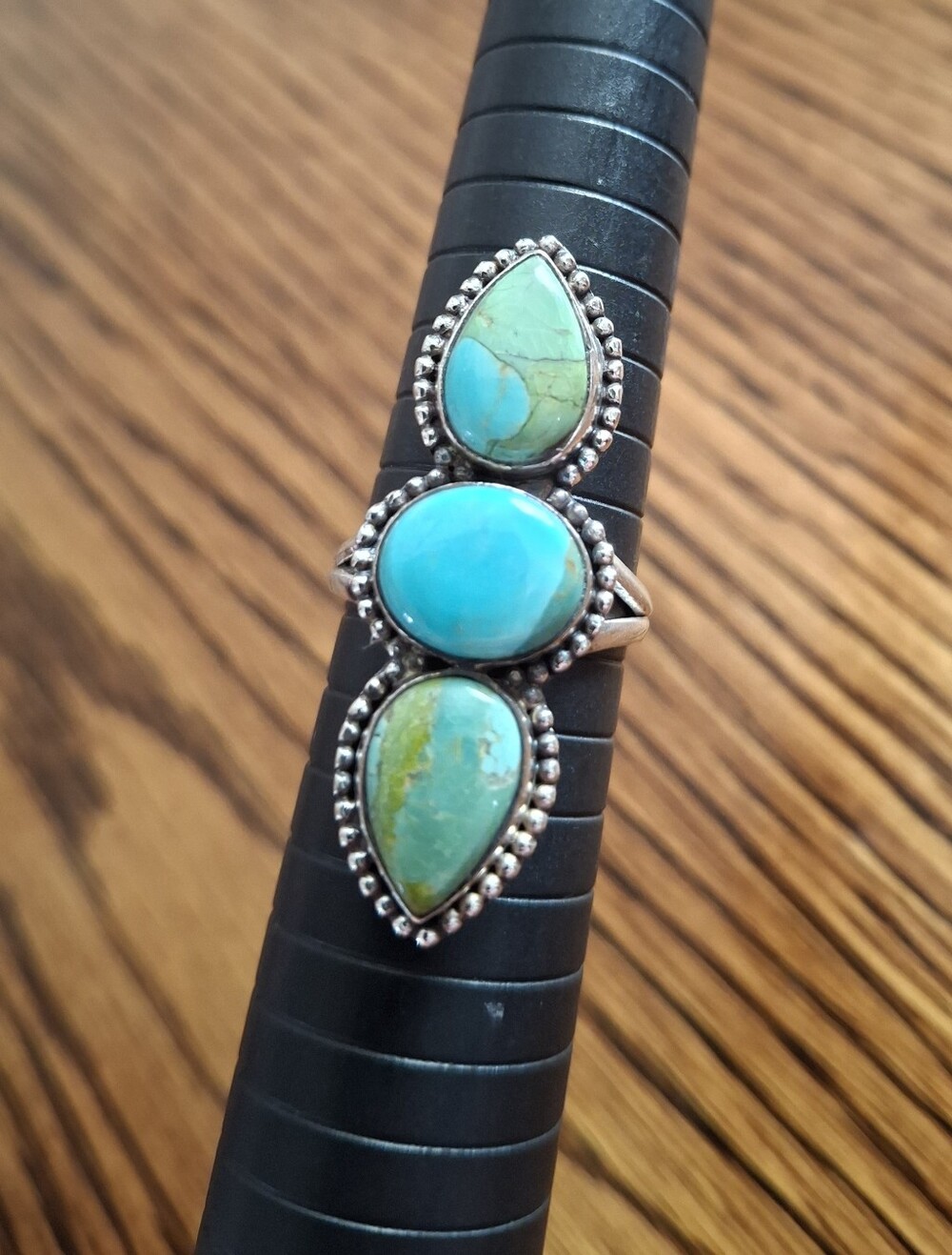 Mojave Turquoise 3 Stone Ring Sterling Silver Size 7¾